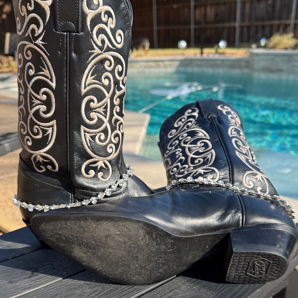Tony Lama Black and Cream with Rhinestones Heeled Boots - Picture 8 of 9